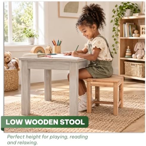 12" Wooden Step Stool, Small Wood Stool for Bathroom, Kitchen - White Oak