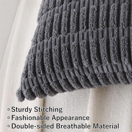 2 Pack Corduroy Decorative Throw Pillow with Inserts, 18x18 Inch Soft Boho Throw Pillow, Square Striped Throw Pillows for Couch, Bed, Sofa Decor (Dark Gray, 12" x 20" (with Inserts))