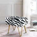 Zebra-Print Rectangle Faux Fur Ottoman 19"x13"x17" Soft Fuzzy Entryway Bench Seat Sturdy Accent Coffee Table for Living Room Makeup Vanity Stool with Golden Legs for Bedroom Closet Foot Rest