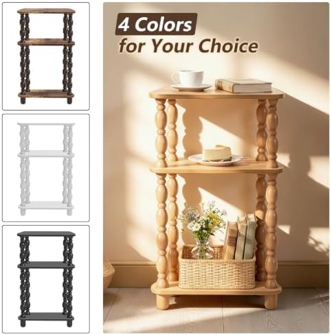 3-Tier Small Side Table, Narrow End Table, Natural Wood