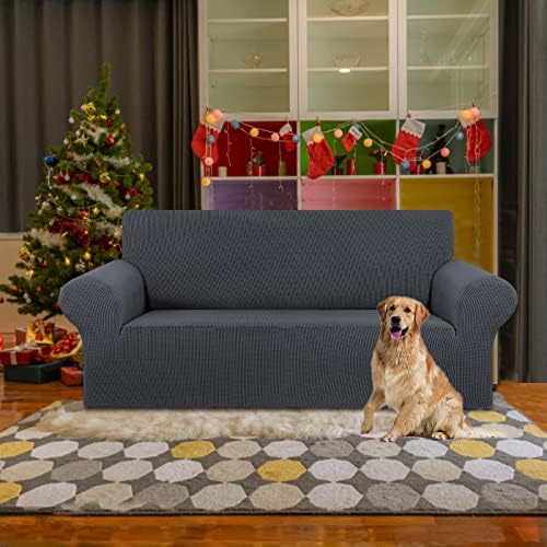 KEKUOU Stretch Loveseat Couch Cover, 2 Cushion Couch Slipcover,Charcoal