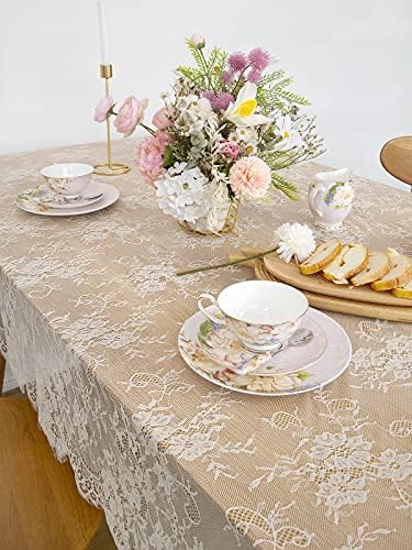 Set of 2 Ivory Lace Tablecloths Rectangle Chic Wedding Embroidered Fabric