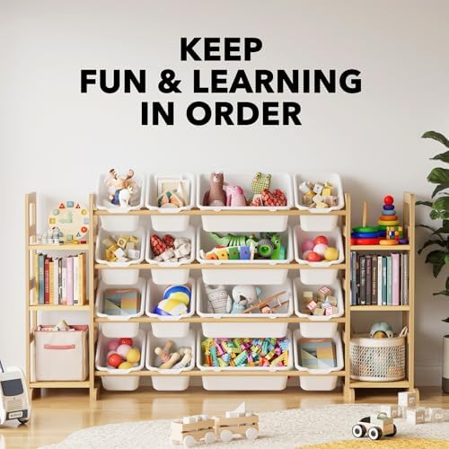 SpaceAid Toy Storage Organizer with 6 Shelves and 16 Bins, Toy Organizers Storage Bookshelf, Kids Bin Shelf Toys Box Bookcase for Bedroom Playroom Organization Room Decor, White
