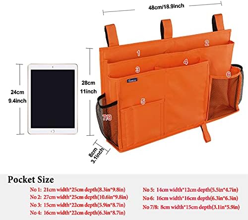 Surblue Caddy Hanging Organizer Bedside Storage Bag for Bunk and Hospital Beds, Orange, L