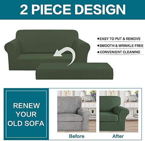 Turquoize Stretch Sofa Slipcover 2 Pieces Sofa Cover Couch Cover for 2 Cushion Couch Washable Furniture Protector Covers with Elastic Bottom Feature Thick Jacquard Fabric (Loveseat, Bronze Green)