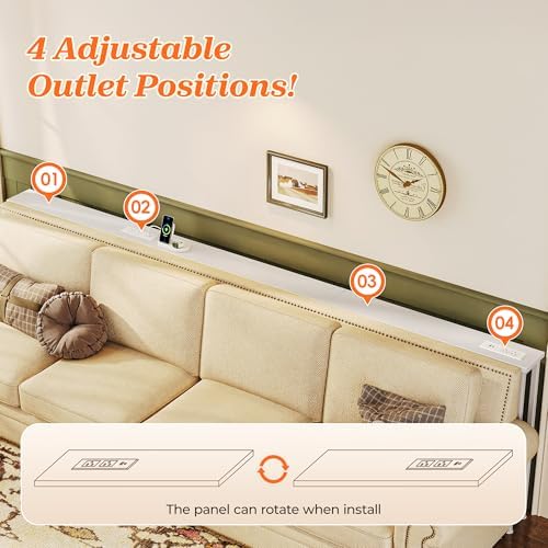 SUPERJARE 102 Inch Sofa Table with 2 Power Outlets and USB-C Ports