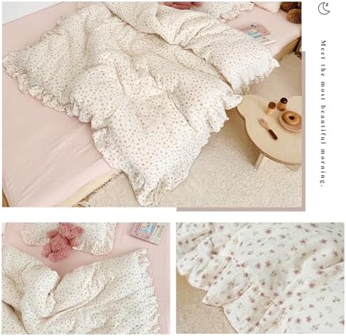 Vintage Flower Duvet Cover Set Muslin Cotton Twin(68"x86"),Ditsy Floral