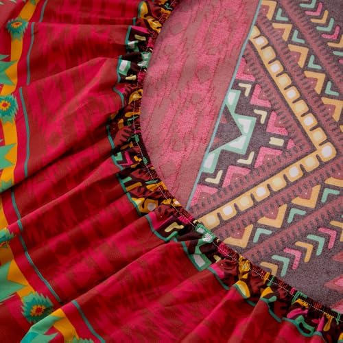 Bohemian Style Bedding Fitted Sheet with Deep Pocket,Red Colorful Boho Pattern Printed Fabric Bed Sheets (Multicolor, Twin)
