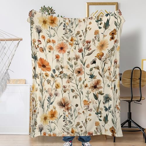 Rustic Floral Sofa Throw Blankets,Retro Farmhouse Flower Soft Cozy Fuzzy Lightweight Travel Blanket,Flannel Fleece Fall Throw Blanket for Couch,Bed,Camping,Movie Nights,Watching TV 40 X 50 Inch