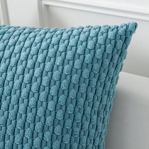 Kevin Textile Soft Corduroy 12"x20" Lumbar Pillow Covers 2 Pack, Light Blue