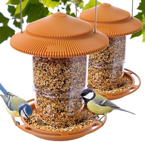 Outdoor Bird Feeder, Retractable Bird Feeder Hanging, Metal Hanger, Rainproof & Leak-Proof, Terracotta, Pack of 2