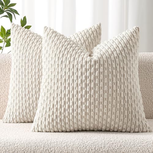 MIULEE Euro Sham Decorative Throw Pillow Covers 22x22 Cream White Corduroy