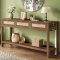 SUPERJARE Rattan Console Sofa Table with Outlets, USB-C Port and 3 Drawers