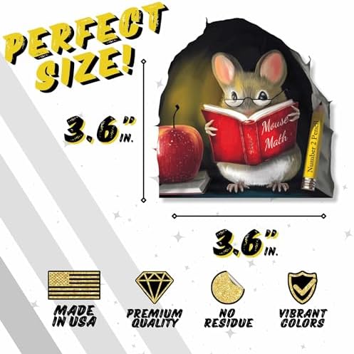 Teacher’s Pet Mouse Wall Sticker – Adorable 3D Reading Mouse Décor for Classroom, Kids Room & Book Lover Gift by MICESTERPIECE