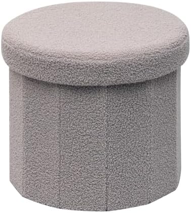 B FSOBEIIALEO Storage Ottoman Cube, Round Ottoman with Storage, Grey