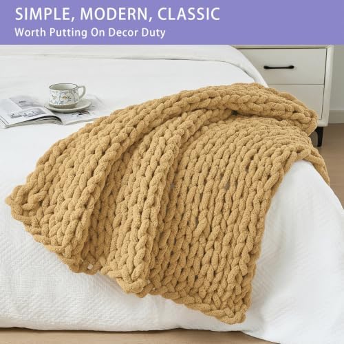 Bigacogo Chunky Knit Throw Blanket for Couch, 40x40 inches, Goldenrod