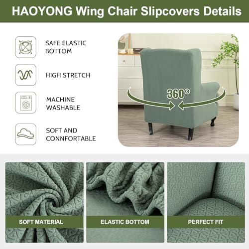 HAOYONG Wing Chair Slipcovers 2 Pieces Stretch Spandex Wingback Chair Covers Slipcover Elastic Chair Slip Covers Washable Armchair Slipcover Protector Cover for Living Room and Bedroom