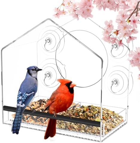 Clear Window Bird Feeder with Strong Suction Cups, Removable Tray