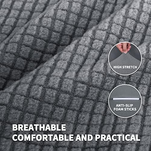 JIVINER High Stretch Loveseat Sofa Slipcovers 1-Piece Jacquard Couch Covers for 2 Cushion Couch Furniture Protector Washable Sofa Covers for Kids Pets Small Checks (Loveseat, Light Gray)