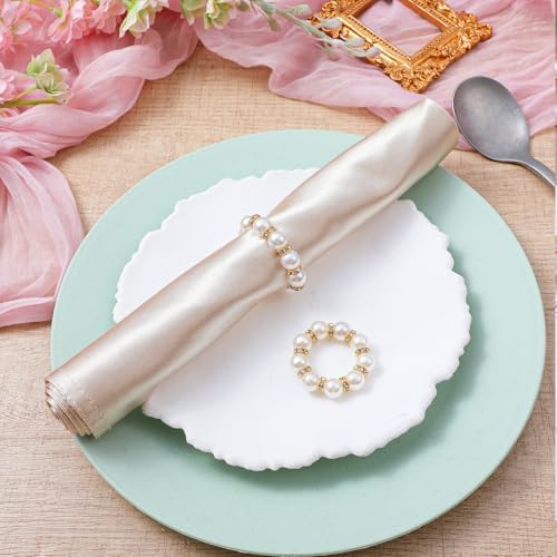 100Pcs Pearl Napkin Rings Imitation Pearl Ring Napkin Holder Delicate Gold Beaded Serviette Buckles for Wedding Christmas Dinner Banquet Decor Party Table Settings