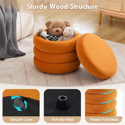 Round Velvet Storage Ottoman, Small Tufted Vanity Stool for Dorm