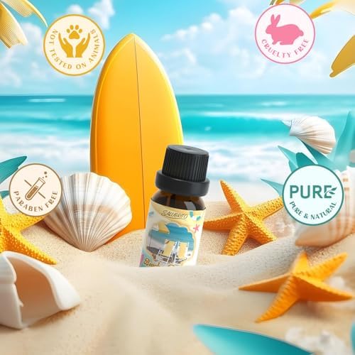 SALUBRITO Beach Fragrance Oils Set, Summer Essential Oils for Diffuser, Candle, Soap Making, Beachy Breeze, Sea Salt, Pink Island, Ocean Air, Island Time, Mint Mojito Scented Oil