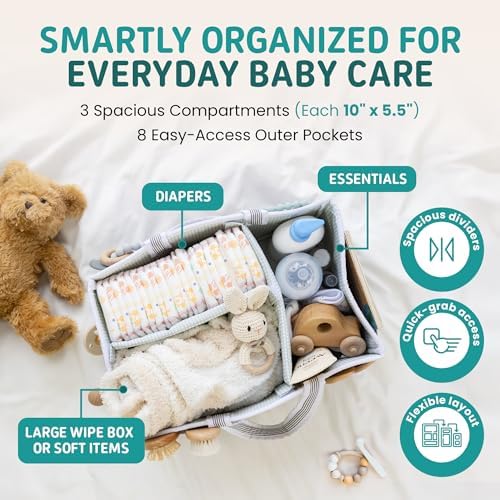 Baby Diaper Caddy Organizer - Large Tote Bag for Newborn essentials Boy or Girl - Baby Shower Basket - Nursery Must Haves - Registry Favorites - Newborn Caddie Car Organizer (Pack of 2)
