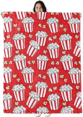 Popcorn Blanket Gifts for Boys Girls Kids, Retro Popcorn Buckets and Movie Night Snack Warm Soft Flannel Throw Blankets for Travel, Sofa, Room, Bedroom Birthday Christmas Spring Decor, 50x60 in