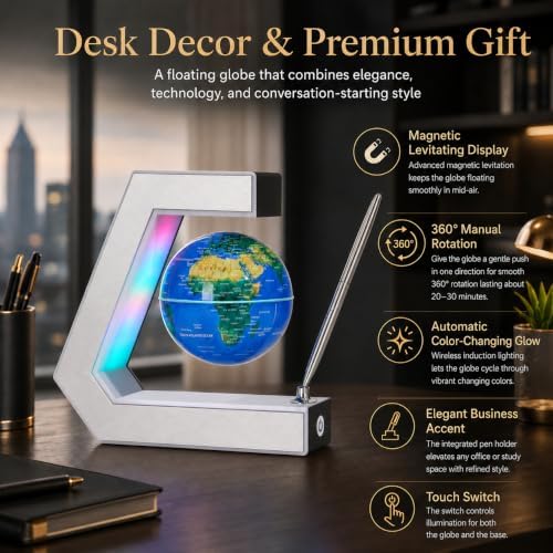 Magnetic Levitation Floating World Earth Globe Lamps With Pen, Cool Office Desk Decor Stuff For Men Boss Unique Birthday Gifts Or Christmas For Men,educational Geography Globe Toys For Kids Learning