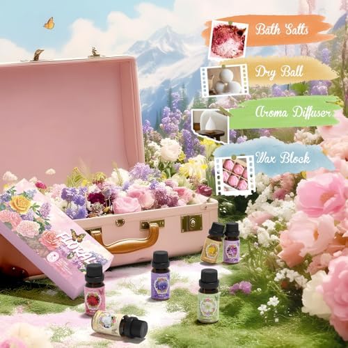 Soulorigin Floral Essential Oils Set, Fragrance Oil Gift Set for Diffuser, Natural Scent Diffuser Oil for Candle Making- Rose, Gardenia, Jasmine, Honeysuckle, Violet, Lilac