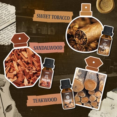 SALUBRITO Men's Club Fragrance Oils, Wood Essential Oil Set for Diffuser, Soap, Candle Making - Sandalwood, Teakwood, Sweet Tobacco, Bay Rum, Black Pepper, Vetiver, Gentlemen Scented Oil