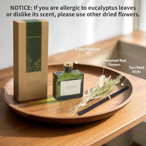 Reed Diffuser, 6.09 oz Sandalwood Rose Scent Diffuser with Sticks & Dried Flowers, 120 Days Long Lasting diffusers for Home, Elegant Fragrance for Bathroom Bedroom Office Decor Air Fresh