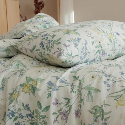 HighBuy Vintage Floral 100% Cotton Duvet Cover Twin XL,French Country Design 3 Piece Botanical Flowers Bedding Comforter Cover Set for Teen College Coquette Bedding Breathable,Green & Yellow