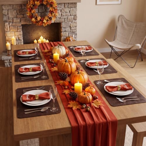 ADRIMER Fall Placemats Set of 4, Heat Resistant Faux Leather, Coffee