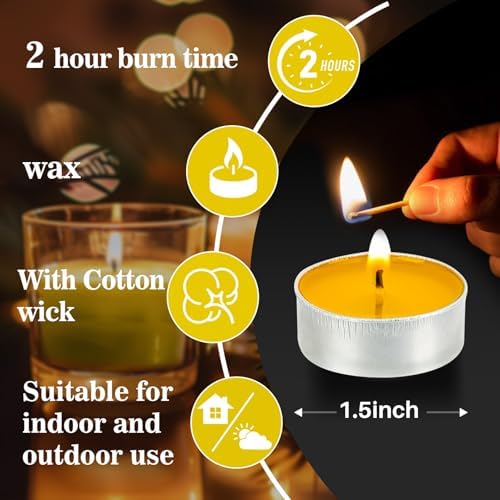 MAQIHAN 25 Pack Yellow Tea Light Candles - Mini Soy Wax Votive Candle Set