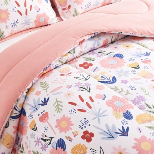 Twin Comforter Set for Girls-3 Pieces Flower Printed Twin Bedding Sets