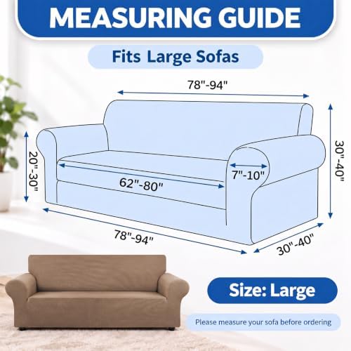 KEKUOU Stretch Couch Covers for Sofa, 3 Cushion Couch Slipcover,Camel