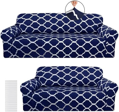Peryiter 2 Pcs Navy Blue Couch and Loveseat Sofa Covers,2 Size