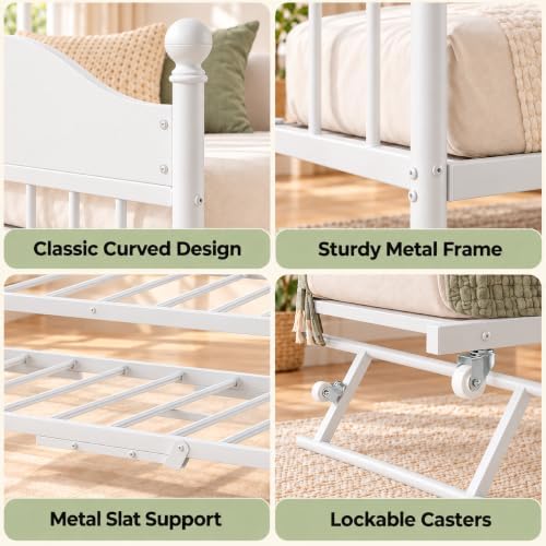 IDEALHOUSE Twin Daybed with Trundle, Foldable Pop Up Metal Twin Bed Frame
