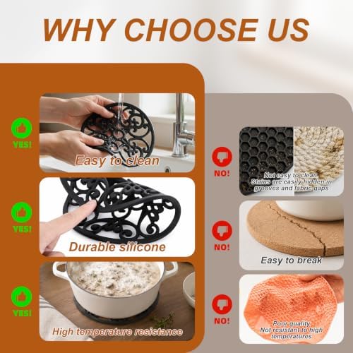 Kirecoo 3PCS Heat Resistant Silicone Trivet Mats for Hot Dishes