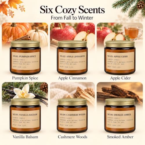 Fall & Winter Scented Candles Gift Set, 6 x 3.5 oz, Apple, Pumpkin & Balsam