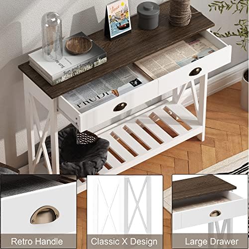 ChooChoo Console Table with Drawer for Entryway with Stable X Supports