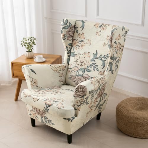 HZDHCLH Wingback Chair Slipcovers 2 Piece Velvet Stretch Washable Cover