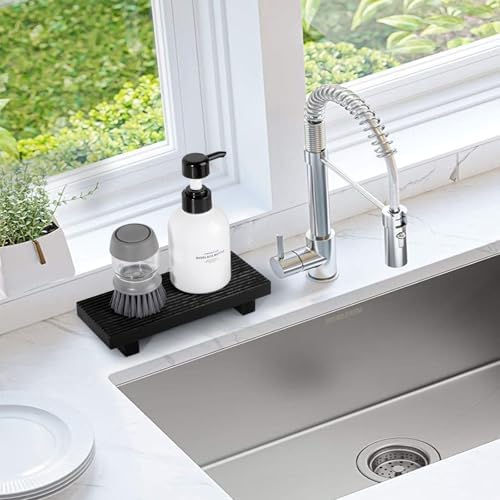 Bathroom Sink Tray Wood Riser Display Kitchen Decor Soap Holder, Black