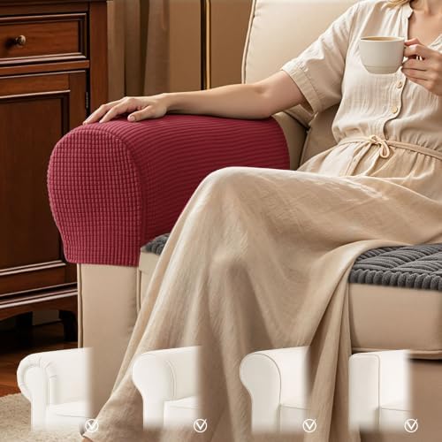 SUBRTEX Stretch Couch Arm Covers Set of 2, Non-Slip Sofa Armrest Slipcovers