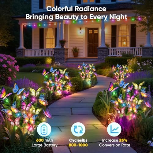 Solar Lights Outdoor Garden Decor: 8 Pack Colorful LEDs Butterfly Lights