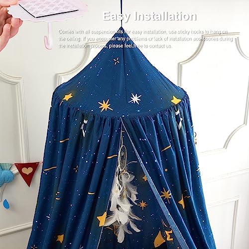 Bed Canopy for Kids, Printed Hanging Canopy for Baby Brib Kids Bed Room Decor Reading Nook Indoor Outdoor Playing Castle (Star)