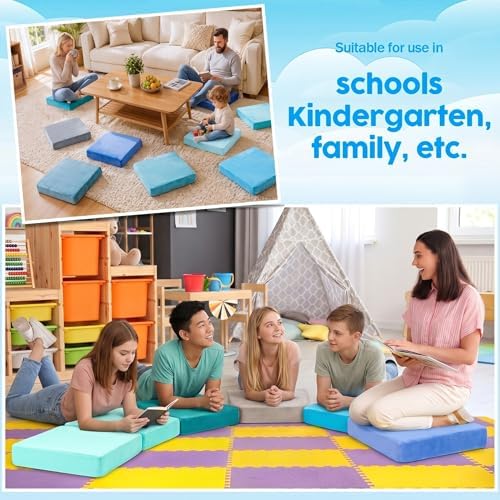 GlikCeil 8 Pcs Square Floor Pillow Cushions for Kid Classroom 15'', Blue