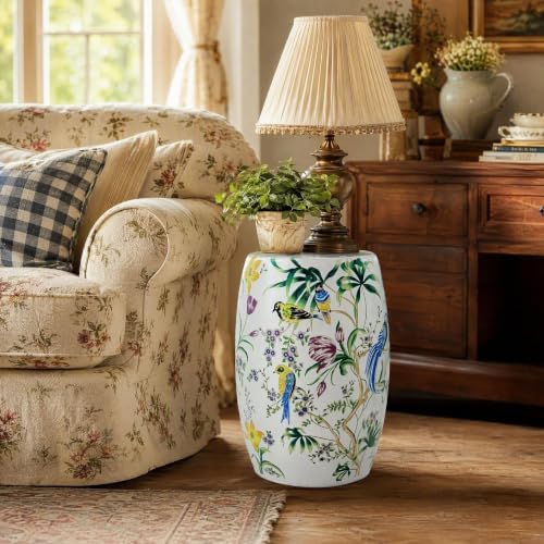 Farmhouse Ceramic Garden Stool,17-Inch Decorative Accent Stool