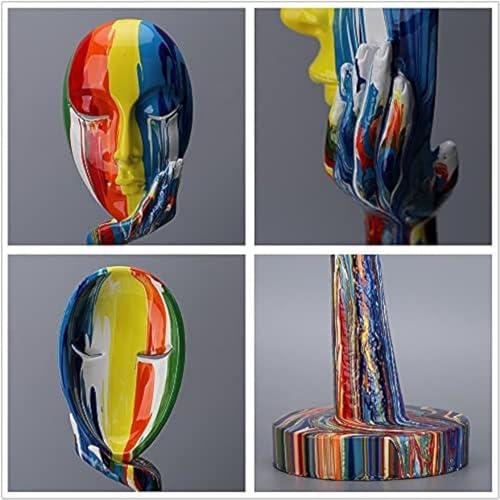 Simple Creative Colorful Female Face Art Statue Thinker Sculpture Abstract Character Crafts Ornament Home Office Bedroom Living Room Study Decoration (Large 15.3x4.9x4.9in)
